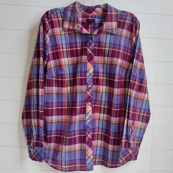 Talbots Fabulous Plaid Cotton Button Front Shirt Women's XL Metallic Threading - Picture 3 of 9